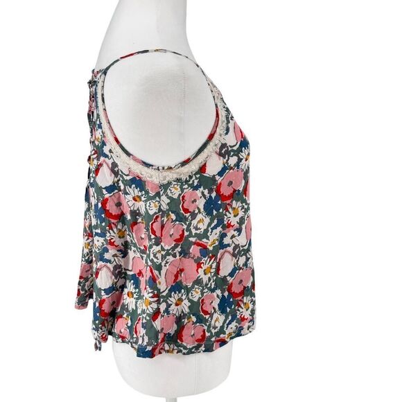 Kimchi Blue Floral Lace Trim Tank Top Size M Boho Cami Spaghetti Strap Tie Back - Picture 5 of 9